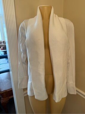INC International Concepts White Ribbed-Trim Open Cardigan
